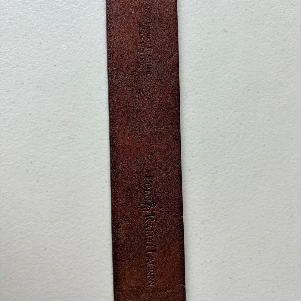 Polo Ralph Lauren Leather Belt 34 Brown Cross Stitch Brass Buckle 405070171-236